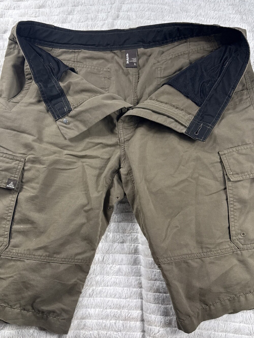 prAna Men's Zion Brown Green 36x10" Large Cargo Shorts Outdoor Casual Hike EUC
